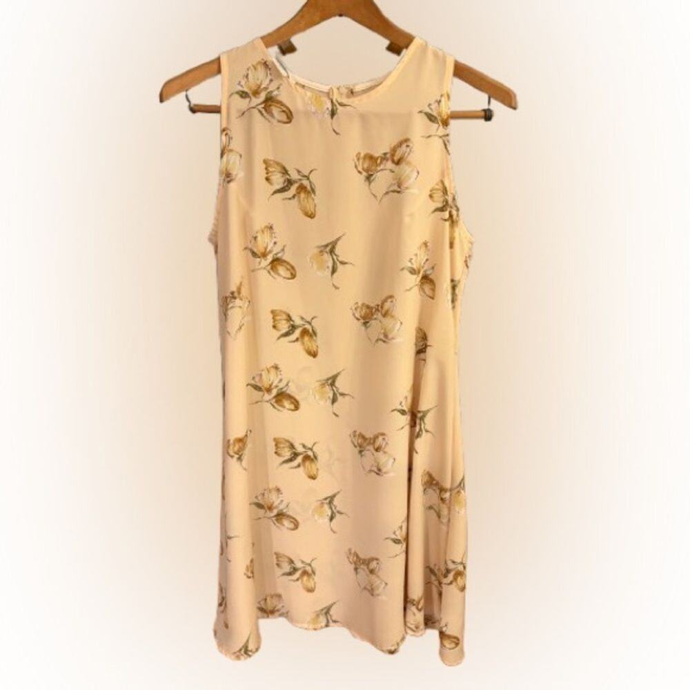 Vintage Fast A-Line Tank Sheer Floral Butter Yellow Mini Dress